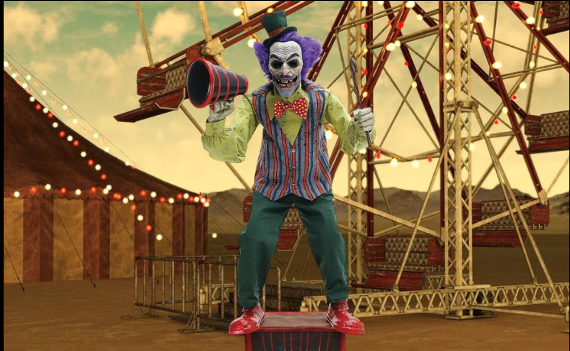 Clown Effrayant Assis Animé Tekky – Animatronic Halloween, Reconditionné
