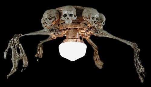 "Ceiling Fan with Skeleton Arms, Skulls, and Light" Haunted House Lighting