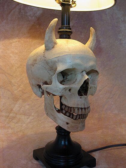 "Desk Lamp with Devil Skull and Bone Shade" Haunted House Lighting