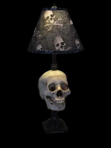 "Desk Lamp with Life-size Skull and Bone Shade" Haunted House Lighting
