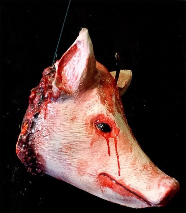 "Hooked Pig Head" Bloody Animal Prop