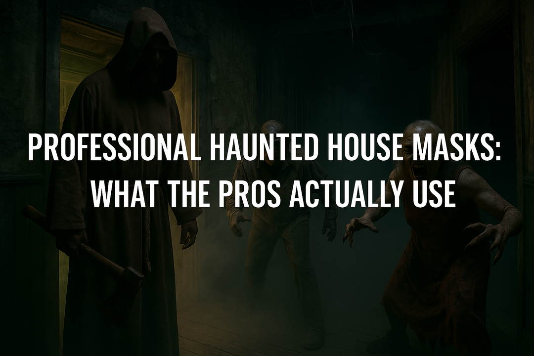 Professional haunted attraction interior with scare actors in costume
