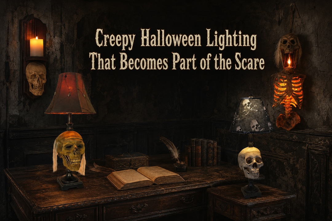Creepy Halloween lighting in a haunted study