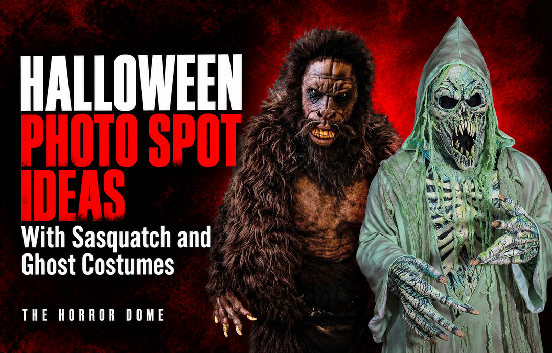 Halloween Photo Spot Ideas with Sasquatch and Ghost Costumes