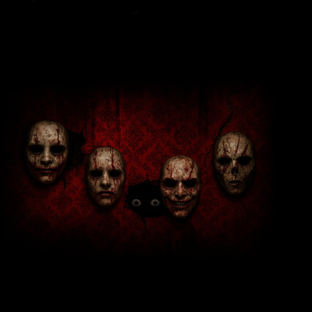 Slipknot-inspired Halloween masks featuring horror-themed band designs