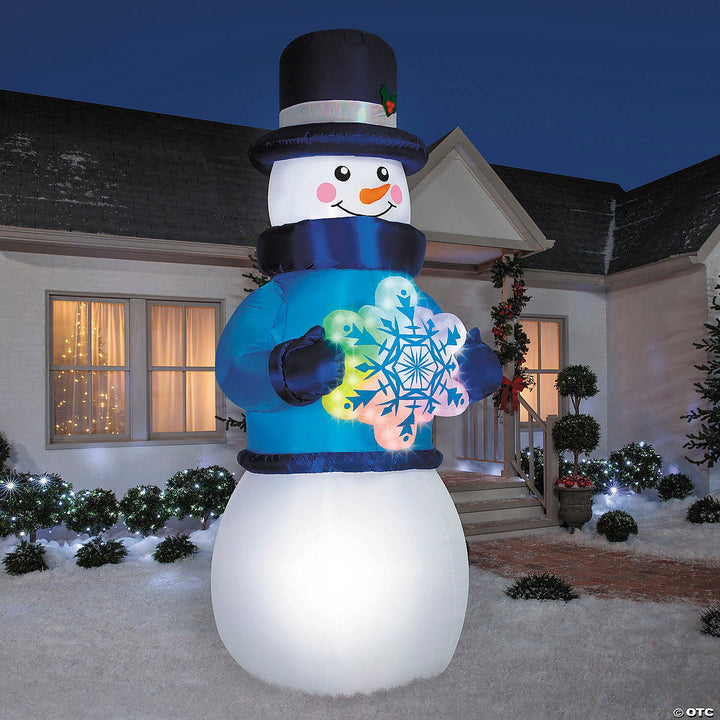 Airblown Inflatable Snowman with Rainbow Lightshow Snowflake Outdoor Yard Decoration