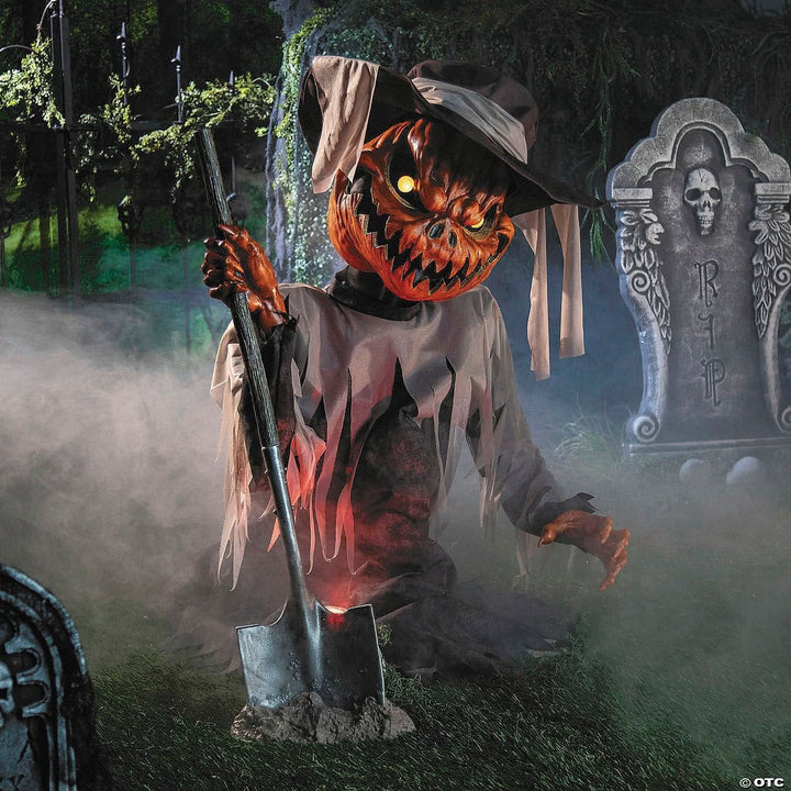 Pumpkin Head Scarecrow Animated Halloween Prop
