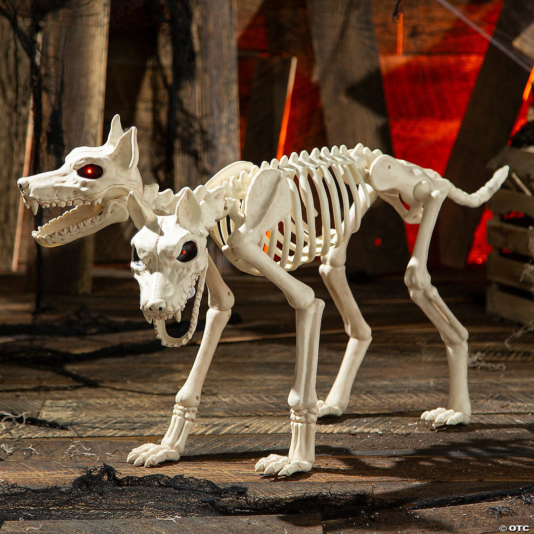 Animated Two-Headed Doberman Dog Skeleton Halloween Decoration