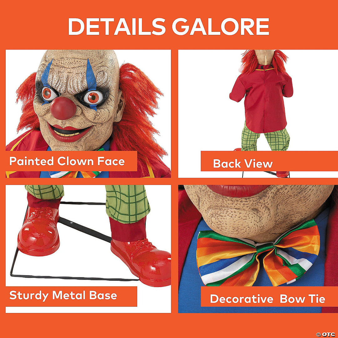 NEW for 2025 4 Ft. Creepy Clown with Pink Bear Halloween Animatronic