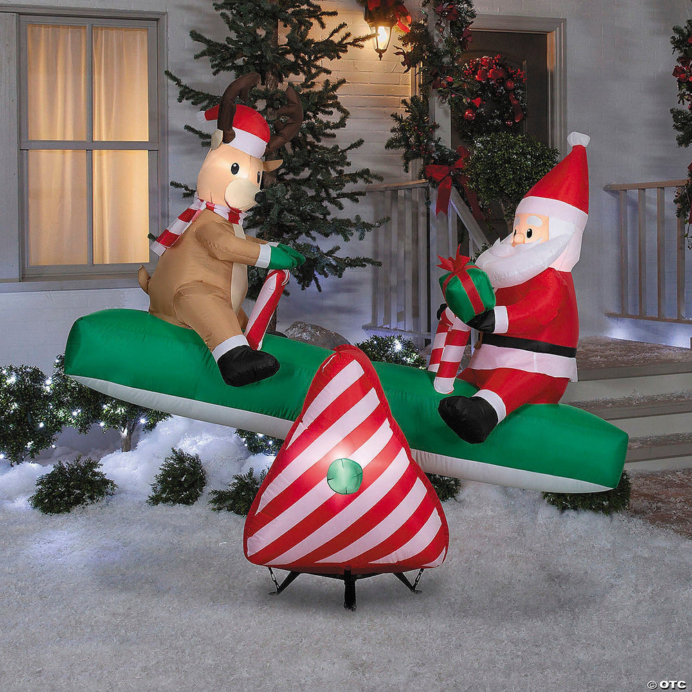 Blow Up Inflatable 6 Ft. Animated Santa & Reindeer on a Teeter Totter Christmas Outdoor Yard Decoration
