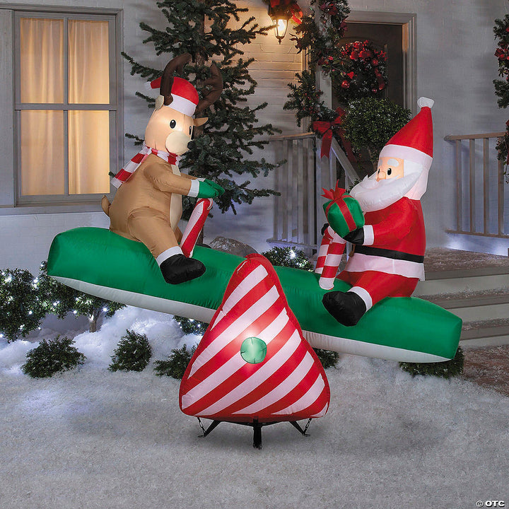 Blow Up Inflatable 6 Ft. Animated Santa & Reindeer on a Teeter Totter Christmas Outdoor Yard Decoration