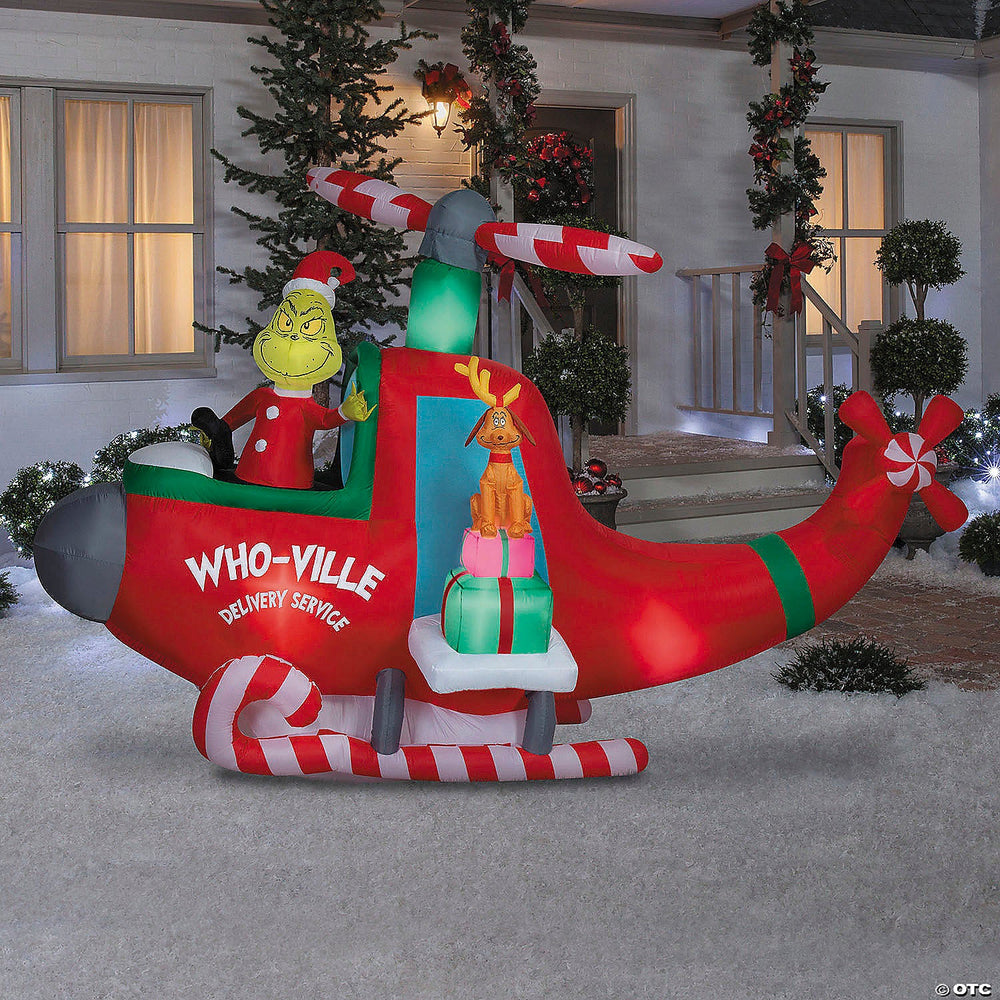 Blow Up Inflatable Dr. Seuss™ How the Grinch Stole Christmas Grinch in Helicopter Outdoor Yard Decoration