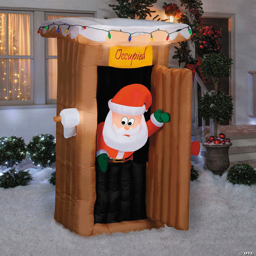 Blow Up Inflatable 6 Ft. Animated Santa in Outhouse with Lights Christmas Outdoor Yard Decoration