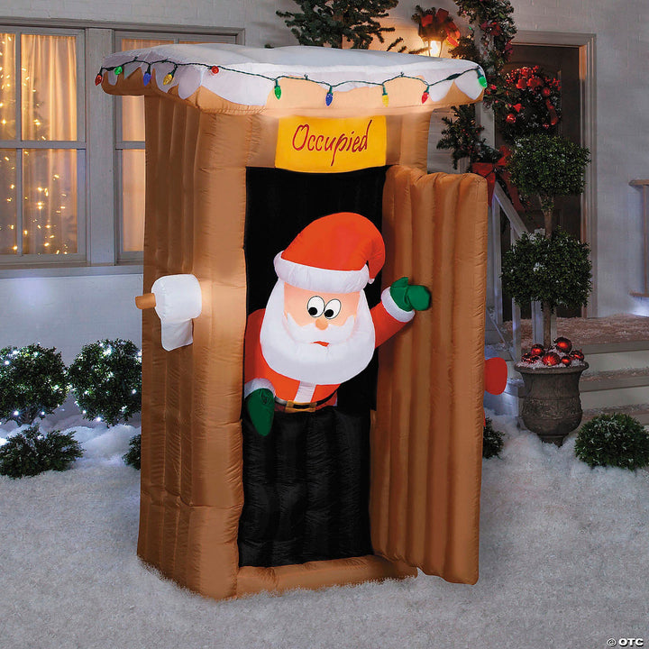 Blow Up Inflatable 6 Ft. Animated Santa in Outhouse with Lights Christmas Outdoor Yard Decoration