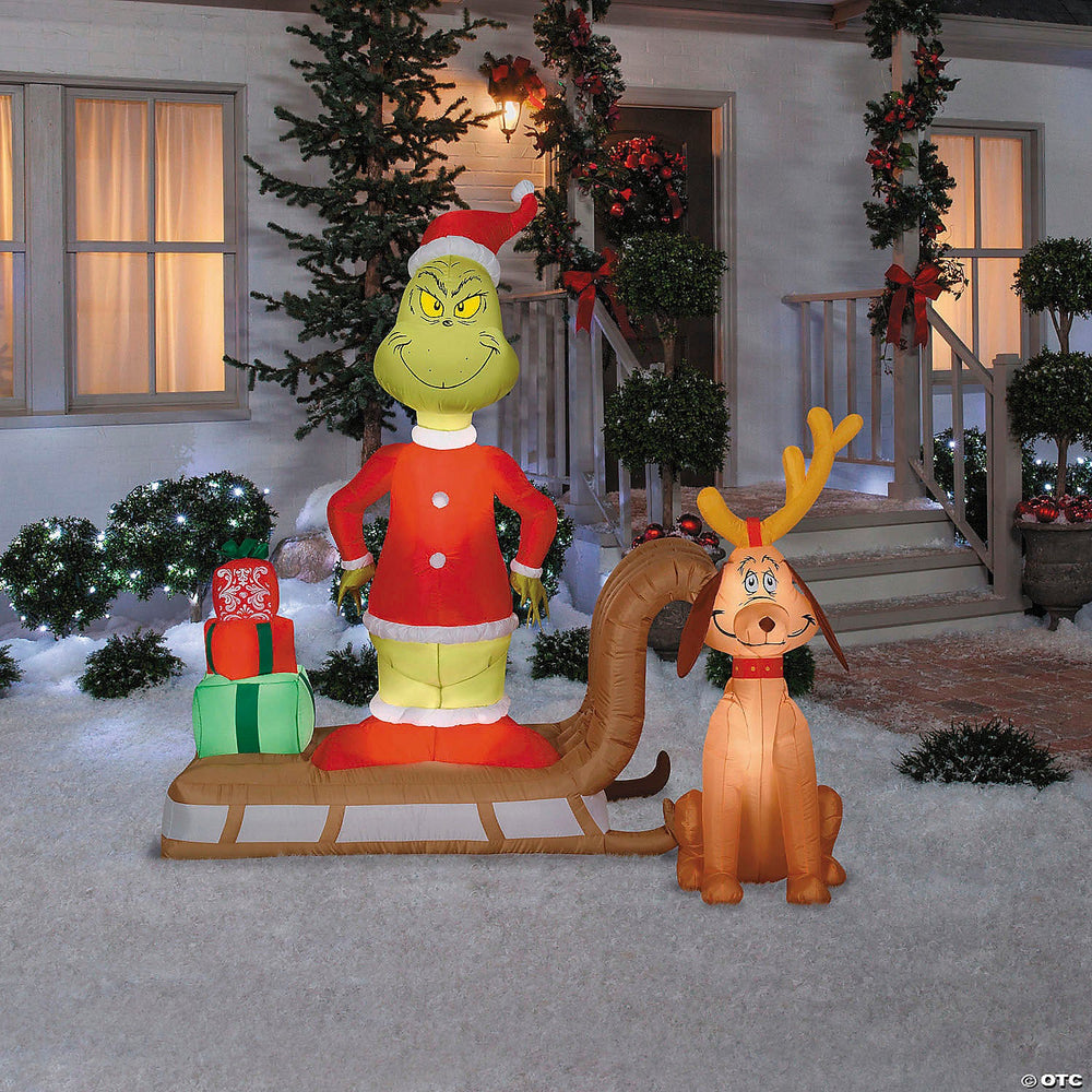 Blow Up Inflatable 6 Ft. Dr. Seuss™ How the Grinch Stole Christmas Grinch & Max with Sled Outdoor Yard Decoration
