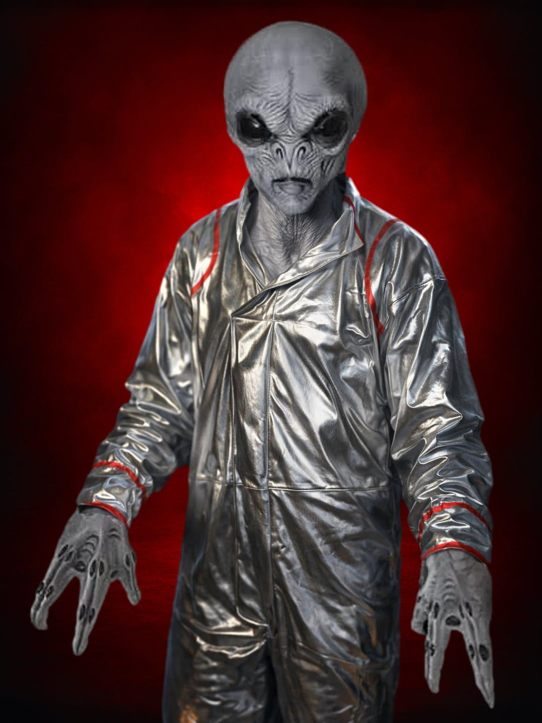 silver metallic alien dress Awesome Scifi Lighted Extraterrestrial Alien Costume