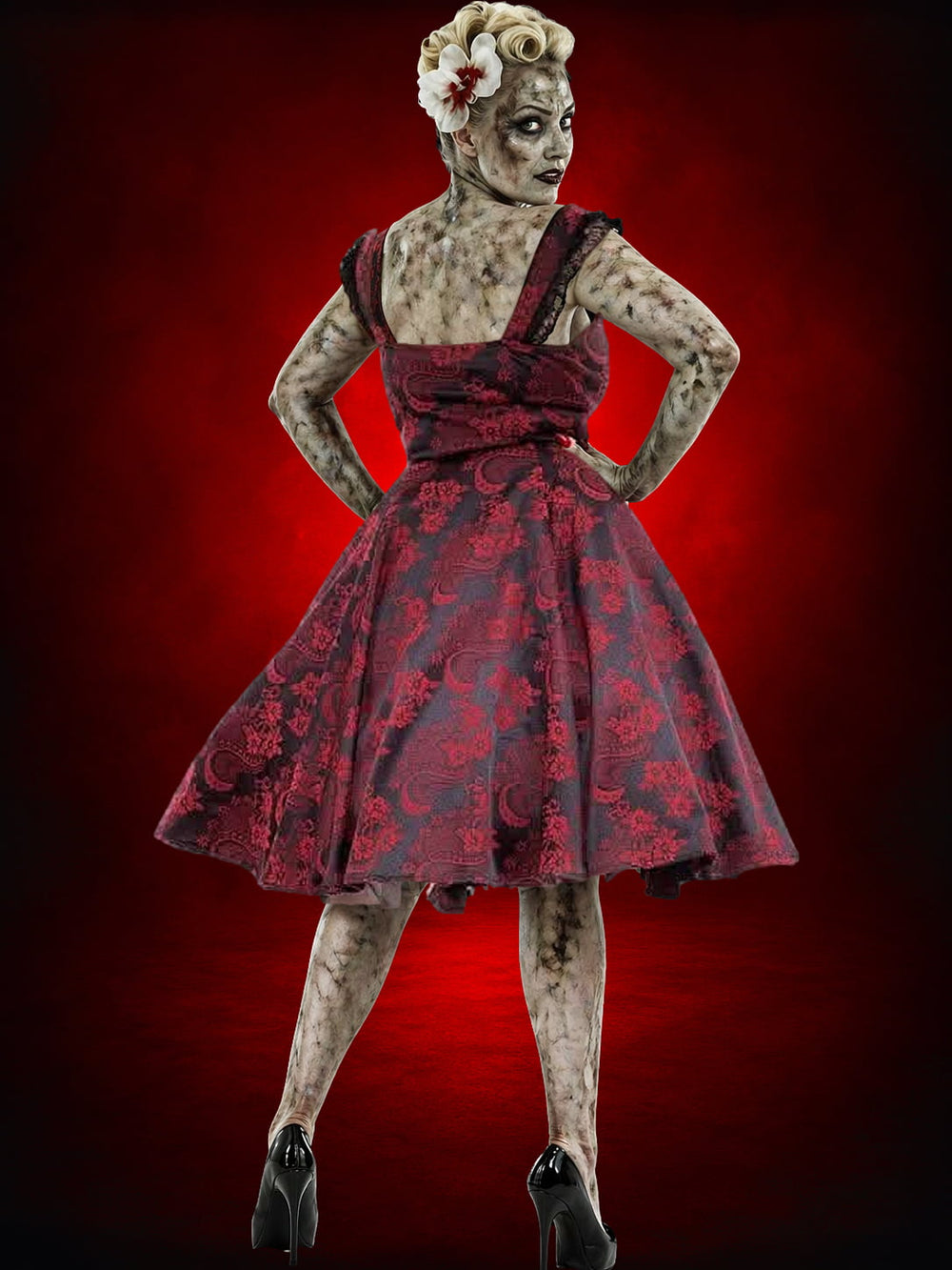 "Gothic Ghoul Dress in Red" HD Hollywood Costume