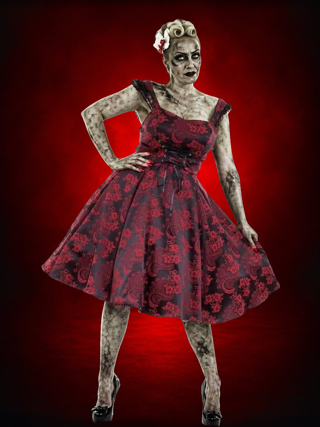 "Gothic Ghoul Dress in Red" HD Hollywood Costume