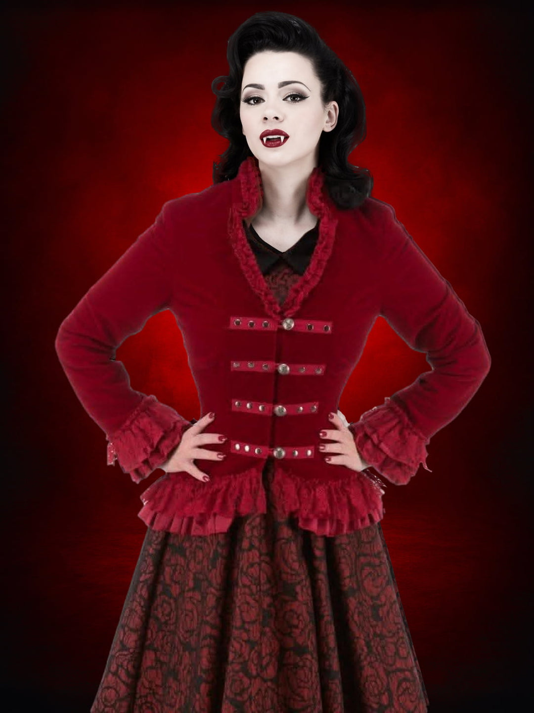 "Gothic Vampiress Jacket in Red Velvet" HD Hollywood Costume
