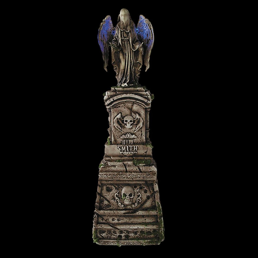 7" Tombstone with Light-Up Angel & Skulls Halloween Prop