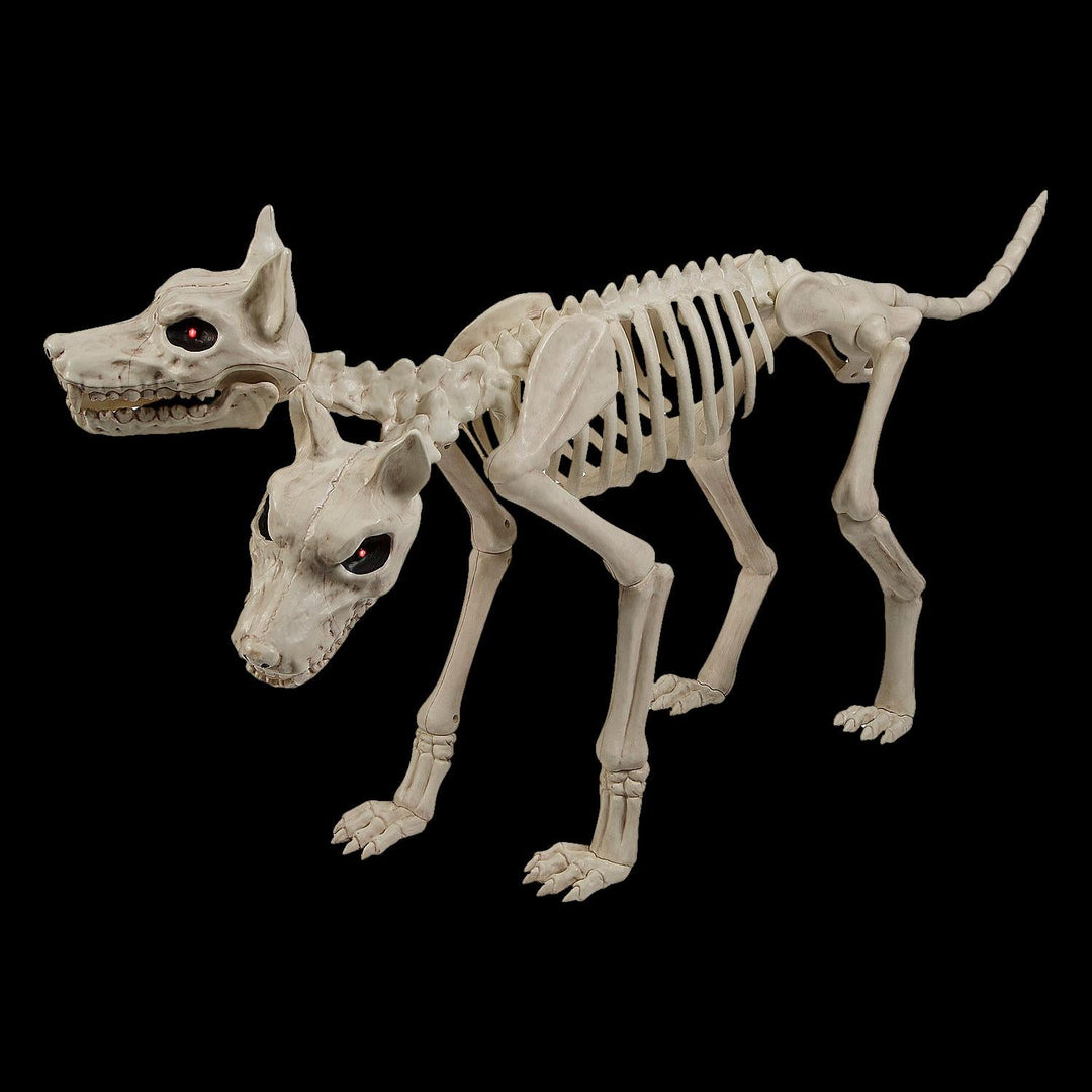Animated Two-Headed Doberman Dog Skeleton Halloween Decoration
