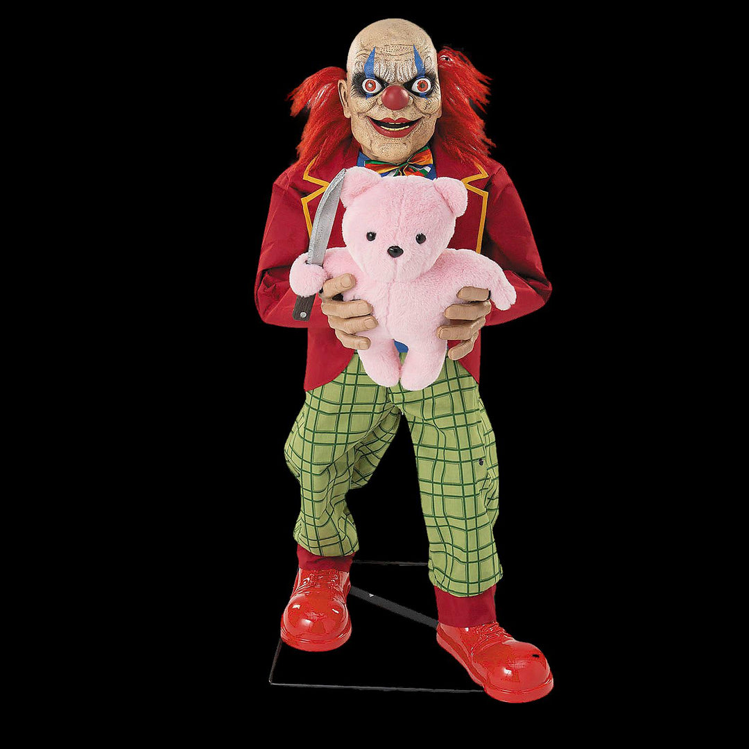 NEW for 2025 4 Ft. Creepy Clown with Pink Bear Halloween Animatronic