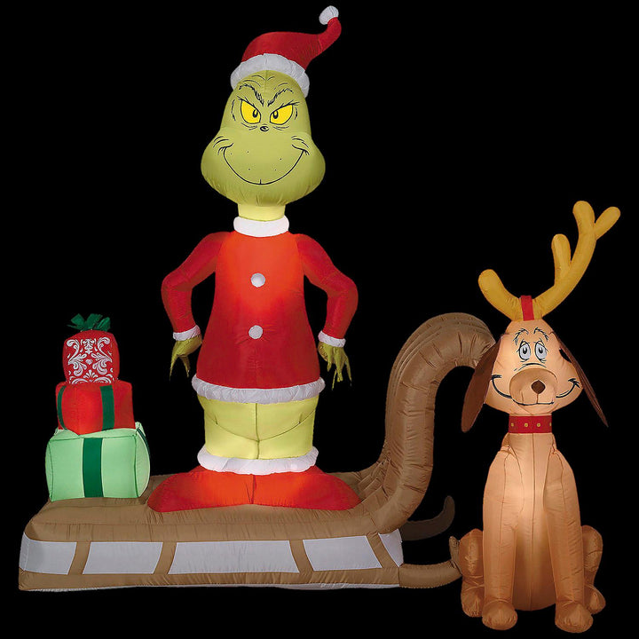Blow Up Inflatable 6 Ft. Dr. Seuss™ How the Grinch Stole Christmas Grinch & Max with Sled Outdoor Yard Decoration