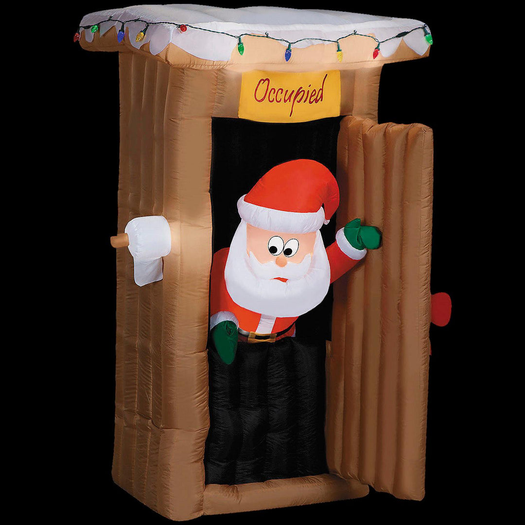 Blow Up Inflatable 6 Ft. Animated Santa in Outhouse with Lights Christmas Outdoor Yard Decoration
