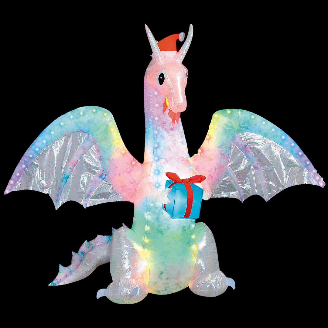 Blow Up Inflatable 6 Ft. Rainbow Lightshow Dragon with Flaming Mouth Christmas Outdoor Yard Decoration