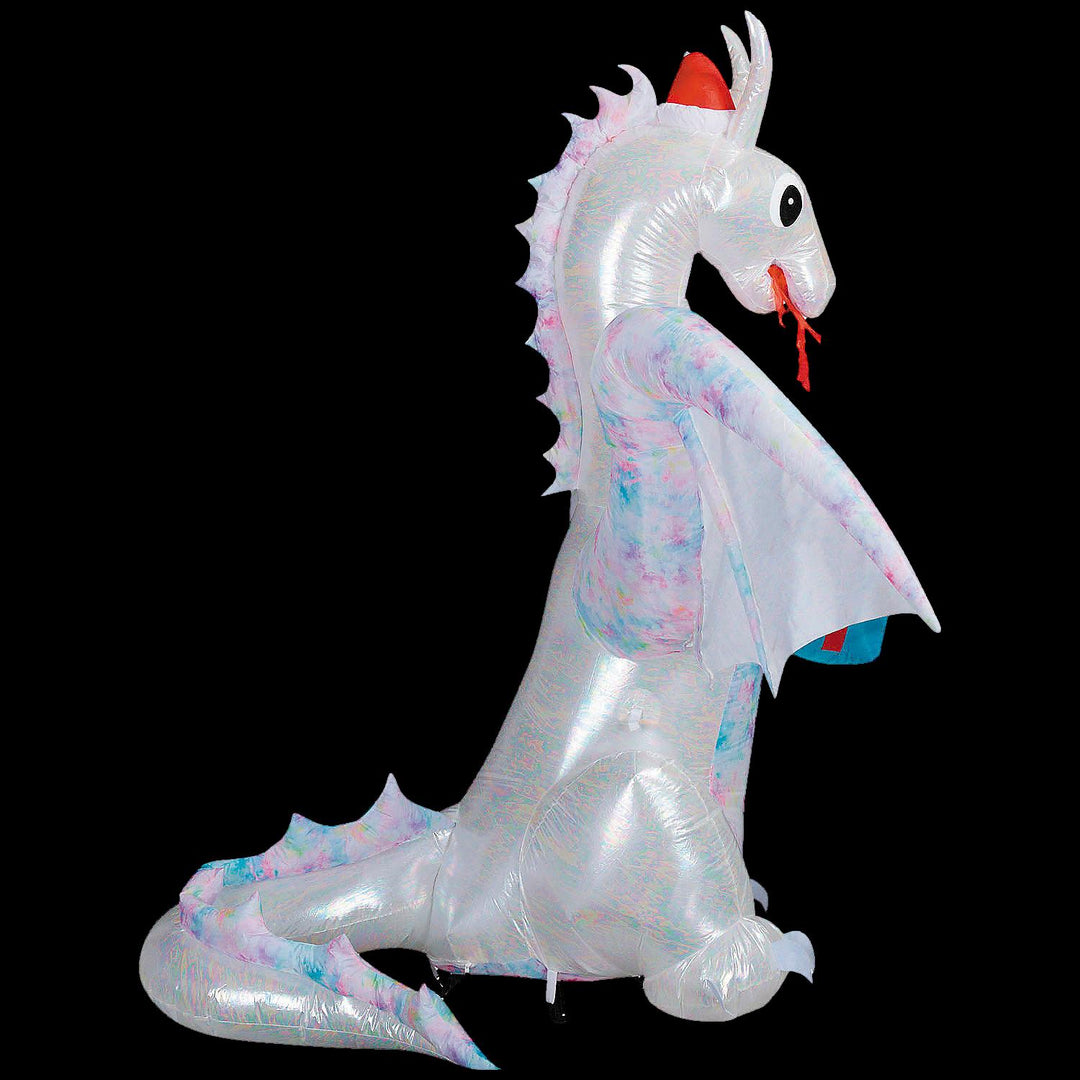 Blow Up Inflatable 6 Ft. Rainbow Lightshow Dragon with Flaming Mouth Christmas Outdoor Yard Decoration