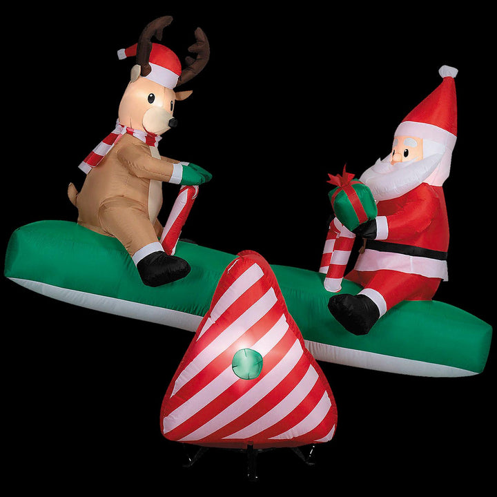 Blow Up Inflatable 6 Ft. Animated Santa & Reindeer on a Teeter Totter Christmas Outdoor Yard Decoration