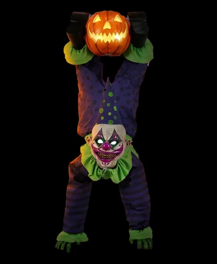 Upside-Down Clown with Jack-O'-Lantern Halloween Animatronic Decoration