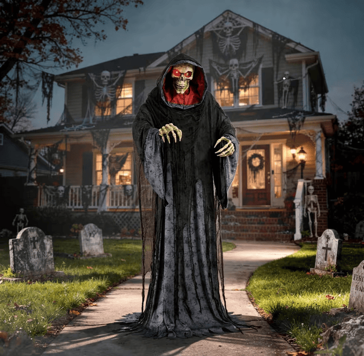 Rising Skeleton Reaper in Hooded CloakHalloween Animatronic Decoration