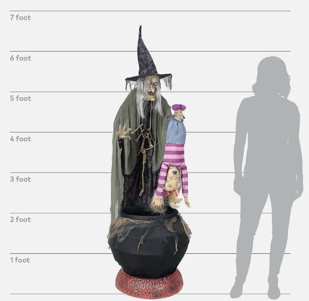 Stew Brewing Witch with Kid and Fog" Halloween Animatronic Decoration