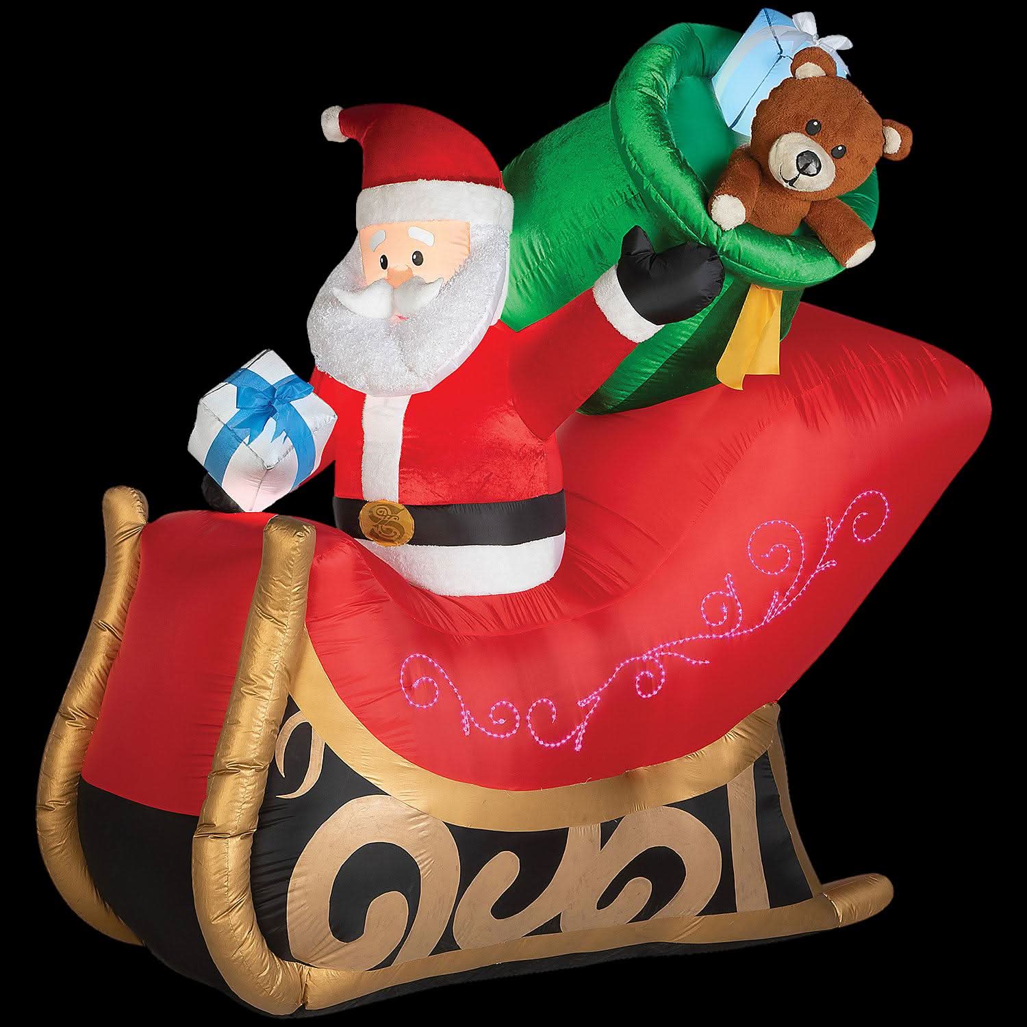 Exploding Sleigh Blow-Up Inflatable Santa Sleigh with Built-In LED Lights Outdoor Yard ...