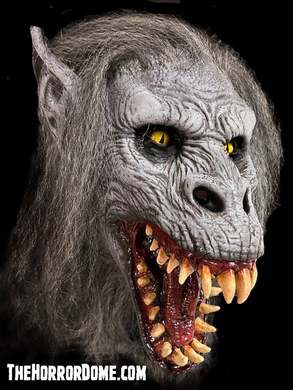 The Artic Beast Halloween mask by The Horror Dome. Hand-painted, realistic silicone disguise of terrifying icy cryptid. Features faux fur accent, seamless full over-head fit, and chilling icy details. Perfect for completing beastly costume ideas and impersonating fabled creatures.