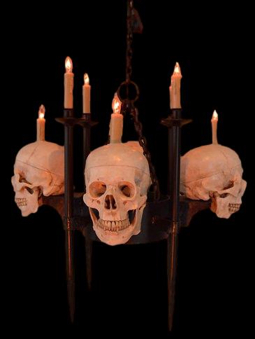 "Skull/Metal Chandelier with 4 Skulls & 8 Candles" Haunted House Lighting