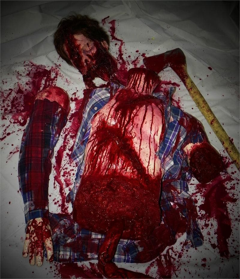 "Axe Attacked Male" Bloody Body Halloween Prop
