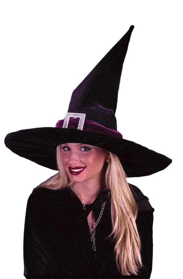"Black Pleated Velour Witch" Halloween Costume Hat
