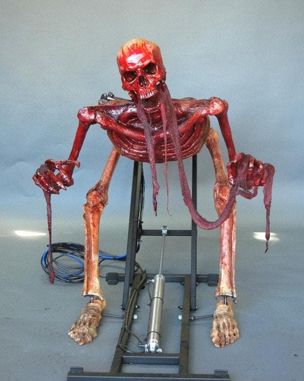 "Bloody Skele-ttack with Head Turn" Skeleton Halloween Animatronic (Includes Bad Breath Spitter)