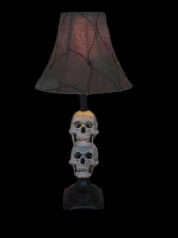 "Desk Lamp with 2 Mini-Skulls and Antique Shade" Haunted House Lighting