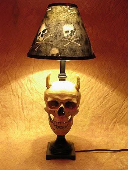 Desk Lamp with Devil Skull and Bone Shade