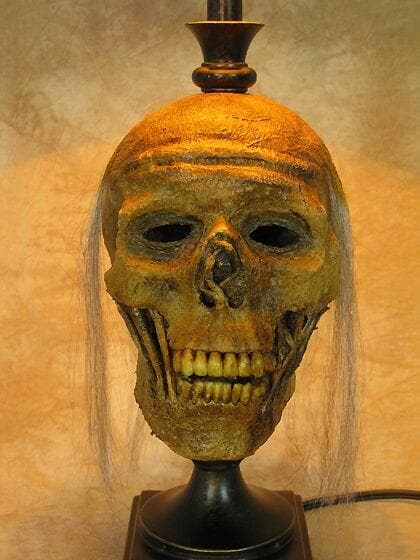 "Desk Lamp with Life-size Corpse Head and Antique Shade" Haunted House Lighting