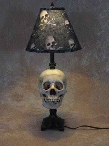 "Desk Lamp with Life-size Skull and Bone Shade" Haunted House Lighting