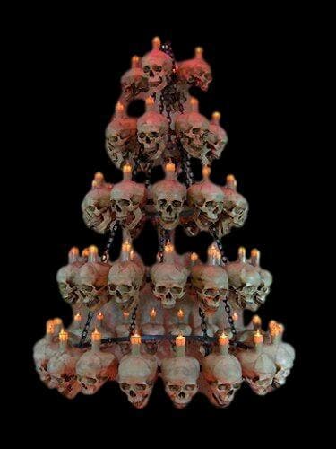 "Five-Tiered Life-Size Skull Chandelier with 60 Skulls" Haunted House Lighting
