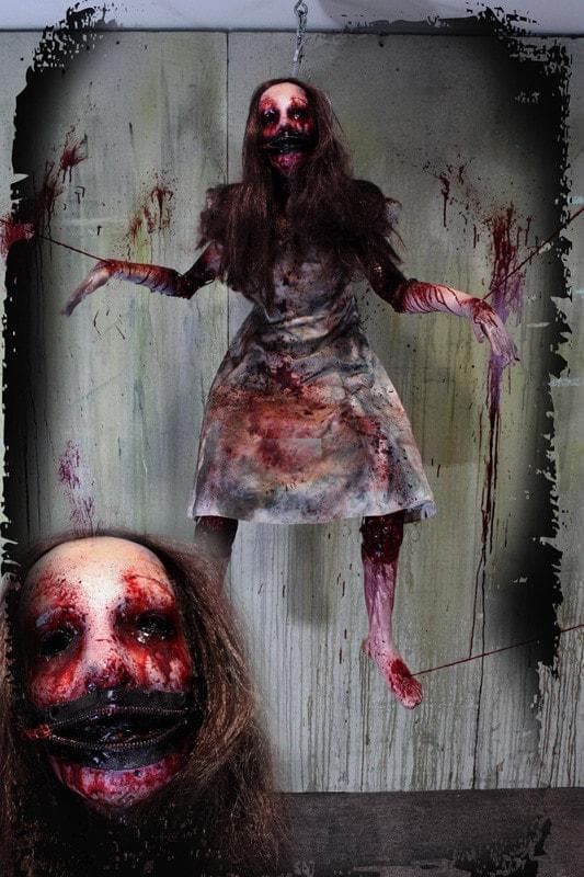 "Hanging Puppetina Victim" Bloody Body Halloween Prop