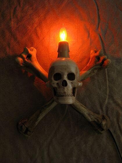 "Humerus Bone Wall Sconce with 3 inch Skull" Haunted House Lighting