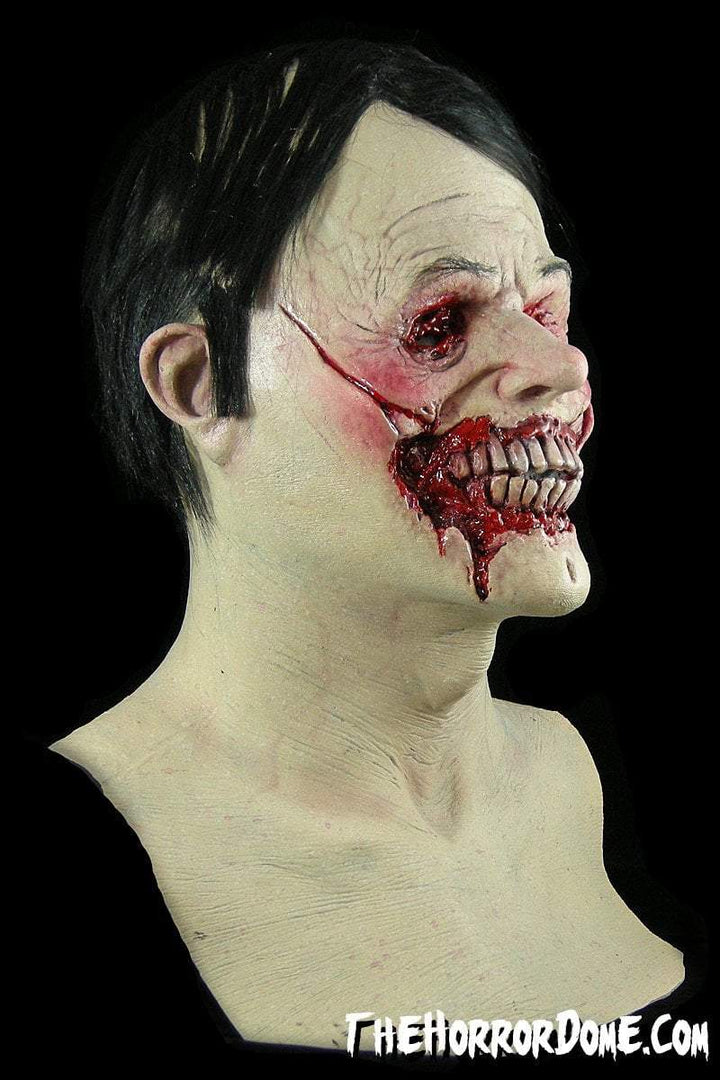 "Puppetized"  HD Studios Pro Halloween Mask - Side profile of the mask showcasing realistic hair and deformed features