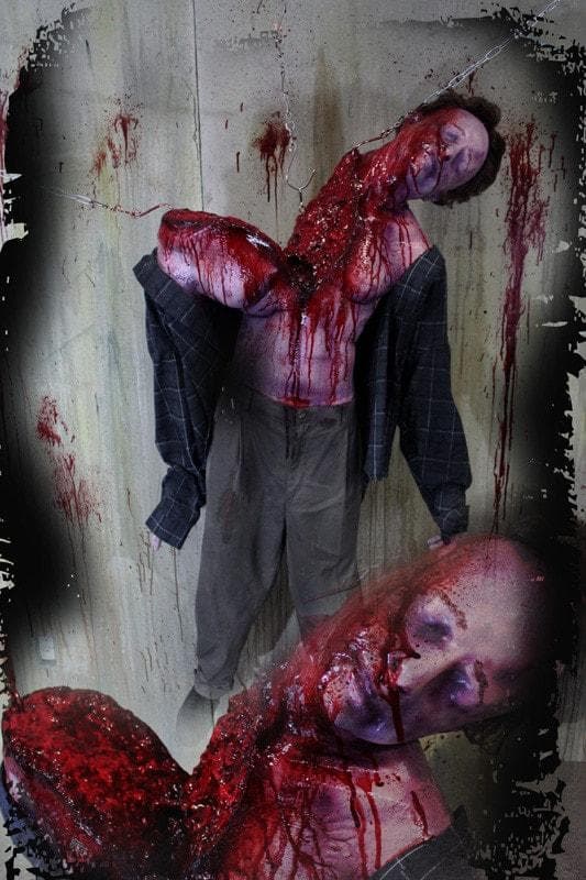 "Ripped Apart Hanging Male Victim" Bloody Human Body Prop