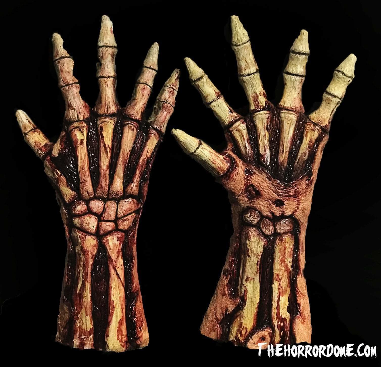 Rotted Bloody Zombie Skeleton Hands Deluxe Halloween Costume Gloves